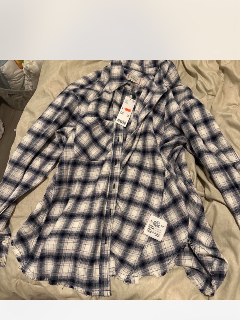 BDG Blue and White Plaid Flannel Shirt